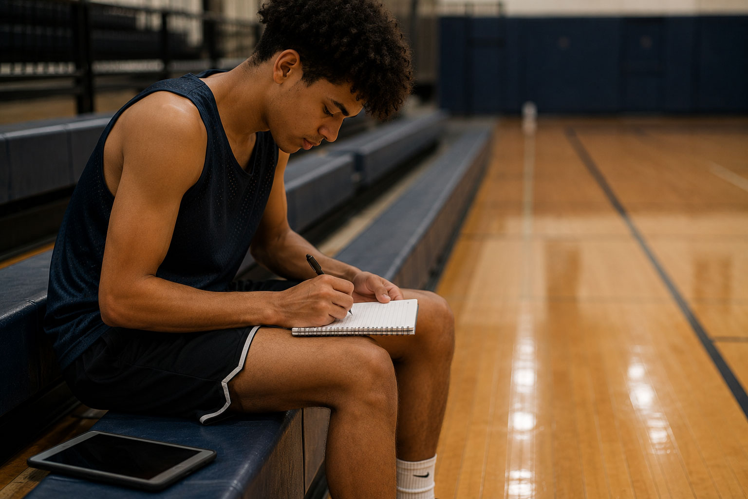 Courtside notes and strategy materials laid out during a quiet moment of reflection after a session